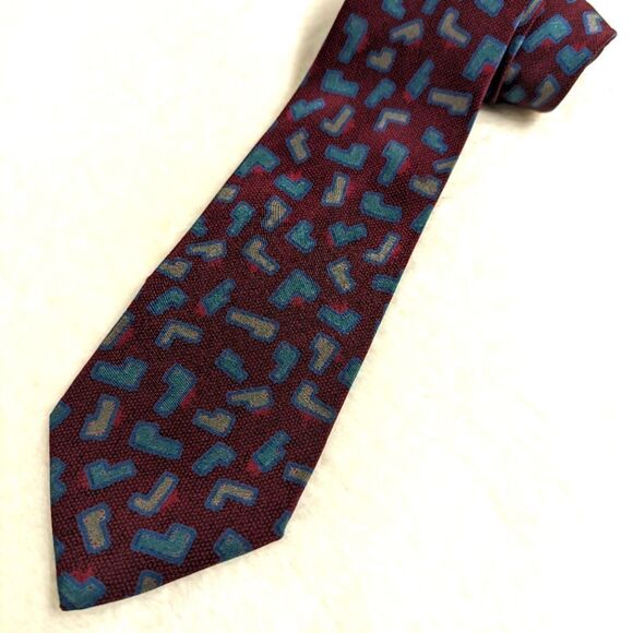 Men's Vintage 100% Silk Tie Made in Italy - Abstract Block Motif - Picture 14 of 14